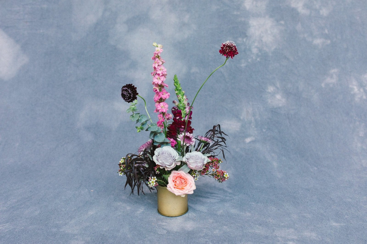 Midnight in Paris vased flower arrangement by The Unlikely Florist